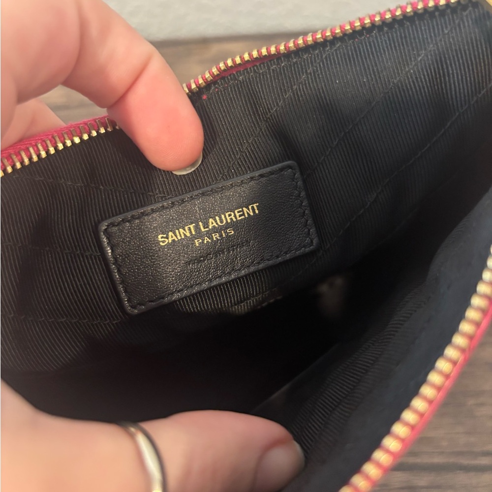 Saint Laurent YSL Pink Chevron Quilted Cassandre Clutch Wristlet Handbag - Picture 10 of 13